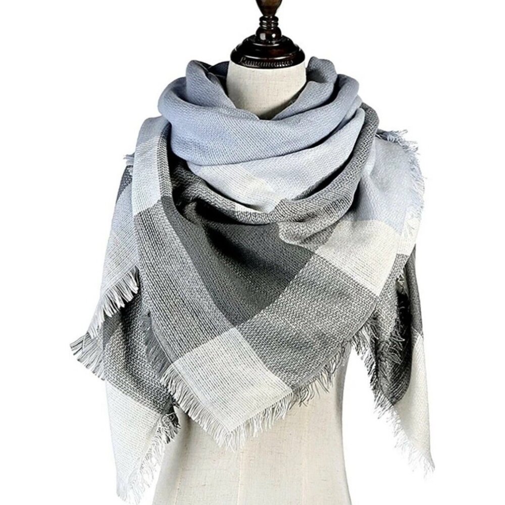 Lamamamas Blue & White Plaid  Cozy Contemporary Multifunctional Wrap Shawl Scarf